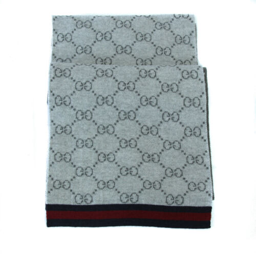 NEW/AUTH GUCCI 325806 Unisex Reversible 100% Wool GG Guccissima Scarf, Graphite