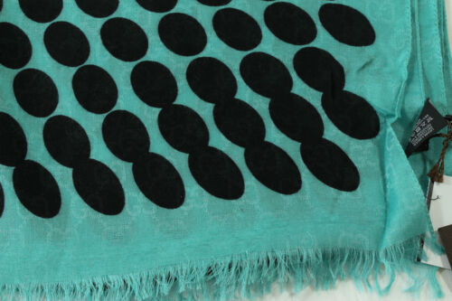 NEW/AUTHENTIC GUCCI 367220 GG Polka Dot Modal Viscose Scarf, Teal/Black