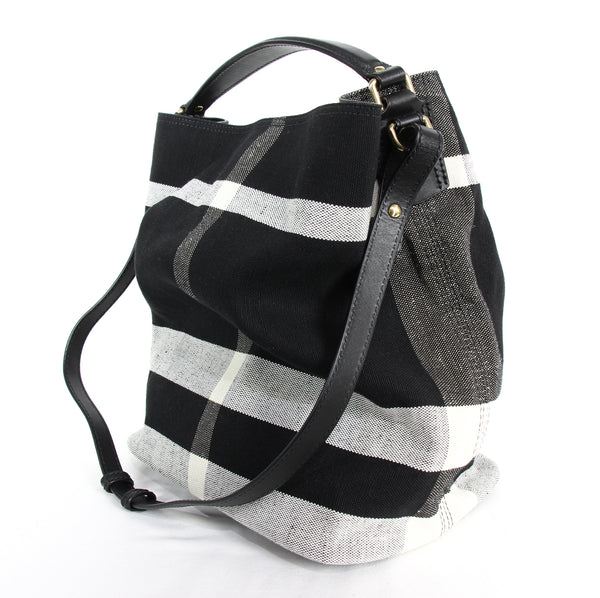 NEW BURBERRY Ashby Canvas Check Medium Hobo Bag
