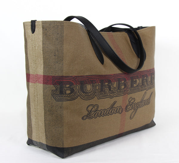 NEW BURBERRY Medium Reversible Doodle Canvas Check Tote