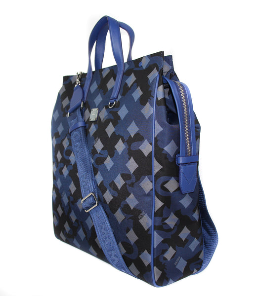 NEW MCM Visetos Nylon Top Zip Tote, Estate Blue