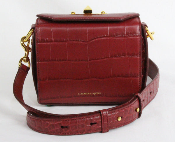 NEW ALEXANDER MCQUEEN Box 16 Silky Croc Embossed Convertible Crossbody Bag