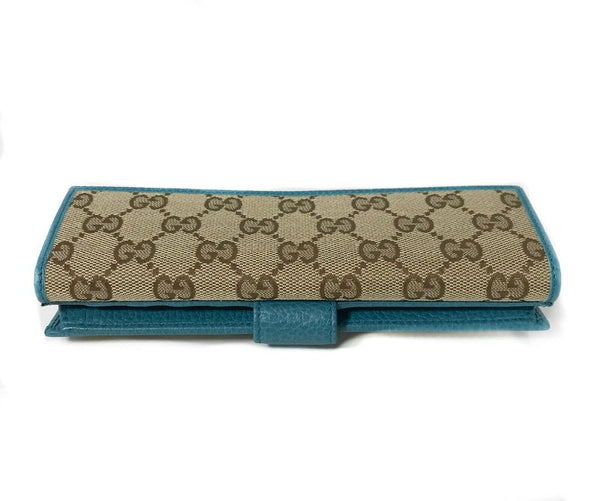 NEW/AUTHENTIC GUCCI 231841 GG Guccissima Canvas Wallet, Brown/Cobalt