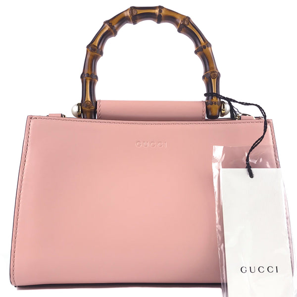 NEW GUCCI Nymphaea Mini Top Handle Leather Convertible Crossbody Bag, Pink