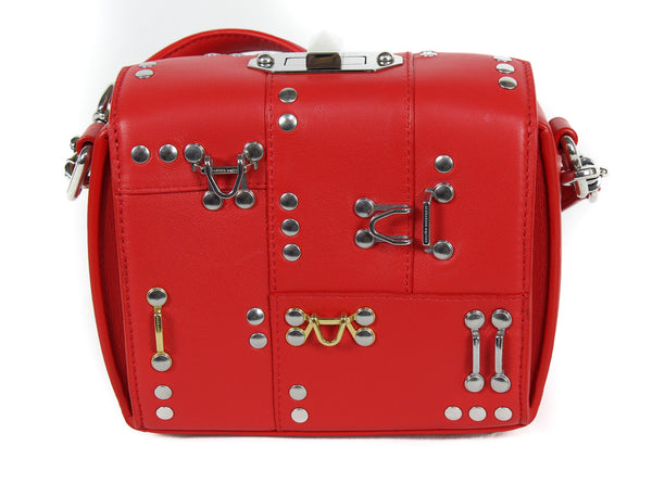 NEW ALEXANDER MCQUEEN Box 16 Hooks and Stud Convertible Crossbody Bag, Red