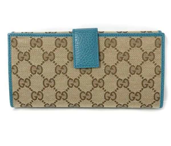 NEW/AUTHENTIC GUCCI 231841 GG Guccissima Canvas Wallet, Brown/Cobalt