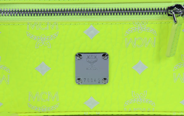 NEW MCM Visetos One Size Rockstar Clutch Vanity Case Crossbody Bag, Neon Yellow