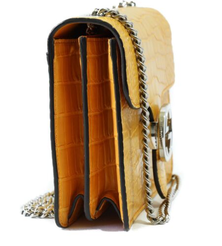 NEW/AUTHENTIC GUCCI 387609 Interlocking G Crocodile Shoulder Bag, Curcuma