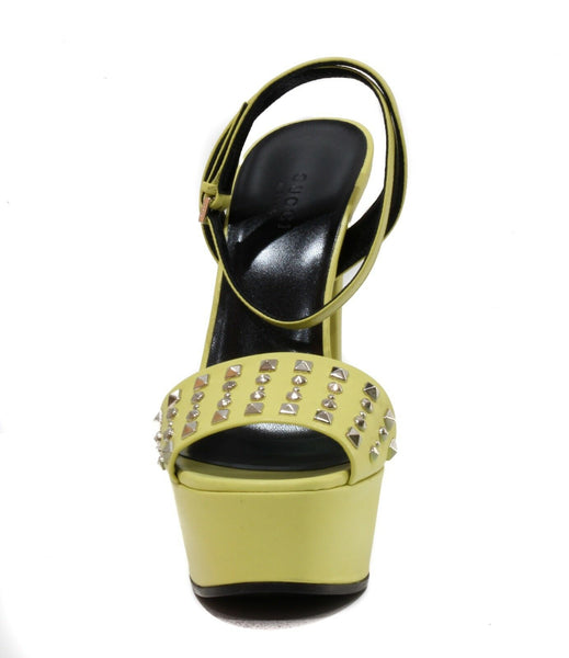 NEW/AUTHENT GUCCI 374523 Studded Leather Platform Sandals, Yellow Sz 38.5/8.5 US