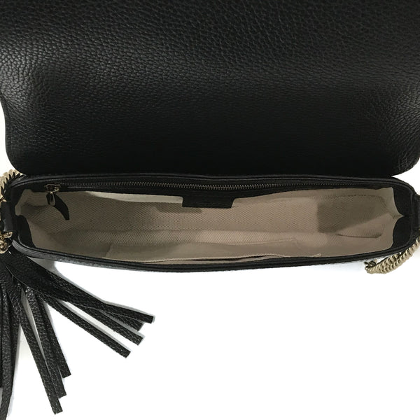 NEW GUCCI 536224 Soho Leather Crossbody Bag, Black