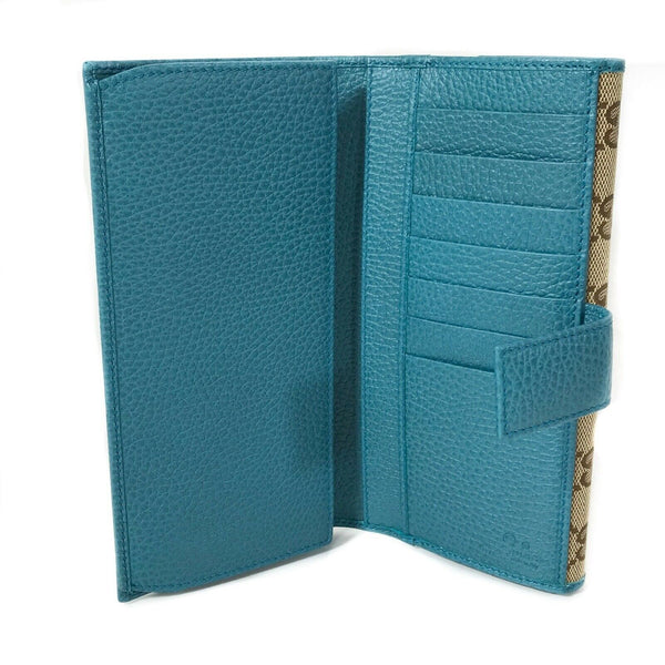 NEW/AUTHENTIC GUCCI 231841 GG Guccissima Canvas Wallet, Brown/Cobalt