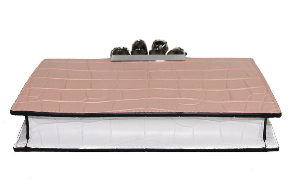 NEW ALEXANDER MCQUEEN Silky Croc Embossed Leather Four Ring Knuckle Clutch