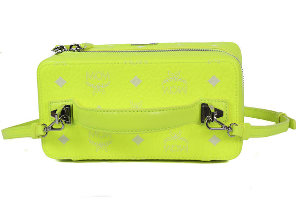 NEW MCM Visetos One Size Rockstar Clutch Vanity Case Crossbody Bag, Neon Yellow