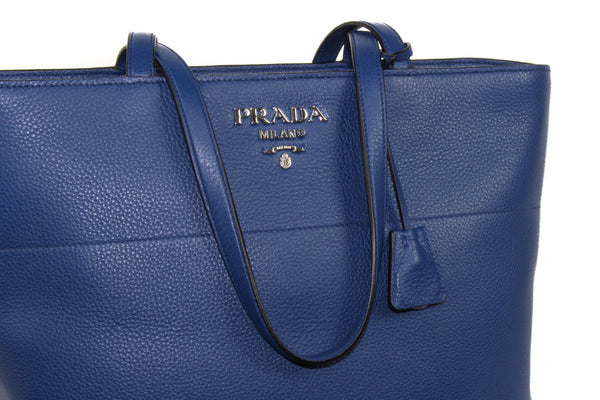 NEW PRADA Vitello Phenix Leather Shopping Tote Handbag, Blue