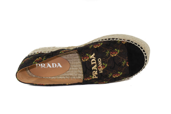 NEW PRADA Women's Jacquard Anemone Floral Espadrille Shoes, Size 37 / US 6