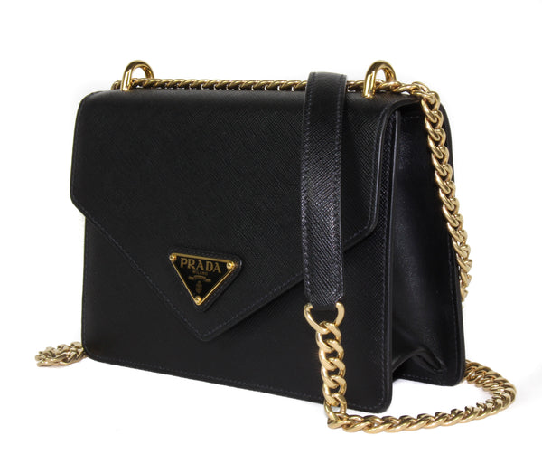 NEW PRADA Pattina Saffiano Leather Crossbody Handbag, Black