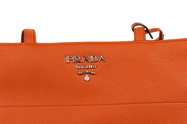 NEW PRADA Vitello Phenix Leather Shopping Tote Handbag, Orange