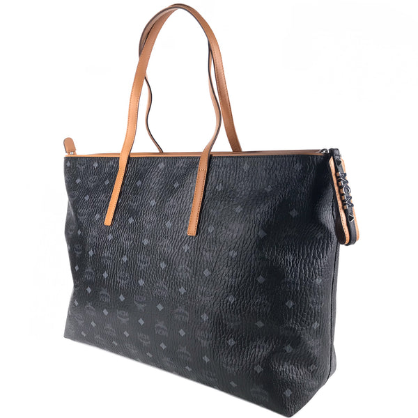NEW MCM Visetos Coated Canvas Anya Shopper Tote, Black