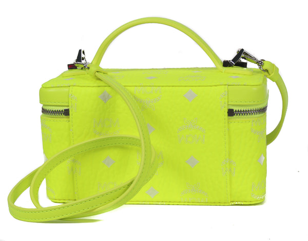 NEW MCM Visetos One Size Rockstar Clutch Vanity Case Crossbody Bag, Neon Yellow