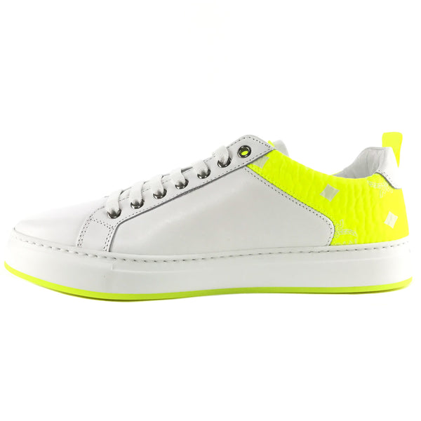 NEW MCM Logo Low Top Leather and Visetos Sneakers White/Yellow