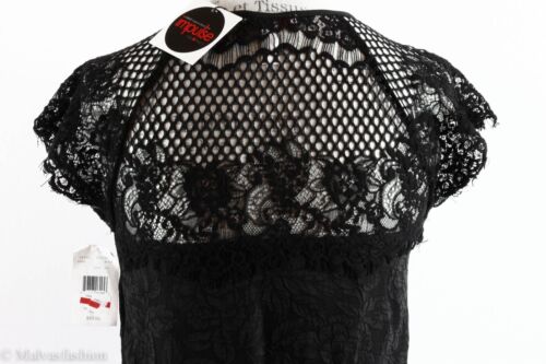 NWT MADE FASHION WEEK FOR Impulse Cap Sleeve Lace Inset Chiffon Dress, Black S
