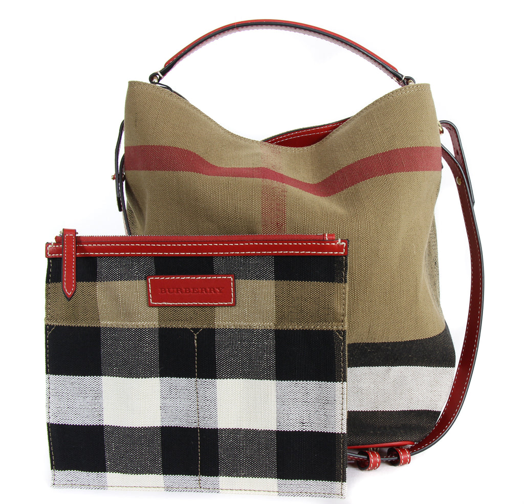 Burberry Medium Canvas Check Hobo Bag