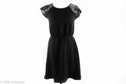 NWT MADE FASHION WEEK FOR Impulse Cap Sleeve Lace Inset Chiffon Dress, Black S