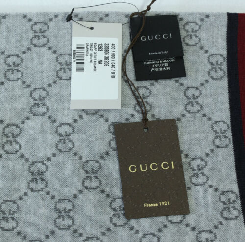 NEW/AUTH GUCCI 325806 Unisex Reversible 100% Wool GG Guccissima Scarf, Graphite