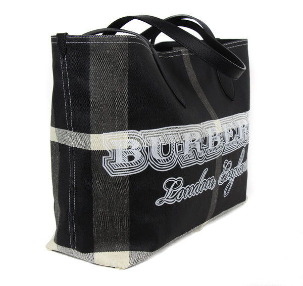 NEW BURBERRY Medium Reversible Doodle Canvas Check Tote