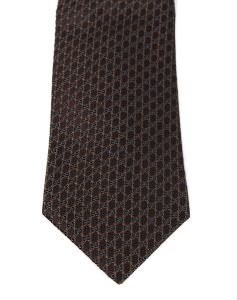 NEW/AUTHENTIC GUCCI 349391 Men’s Interlocking GG Woven 100% Silk Tie, Brown