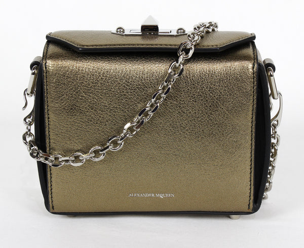 NEW ALEXANDER MCQUEEN Box 16 Metallic Grain Leather Convertible Crossbody Bag, Gold Bronze
