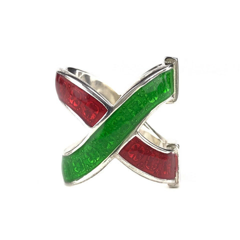 NEW/AUTHENTIC GUCCI 476873 Garden Sterling Silver and Enamel Ring, Red/Green