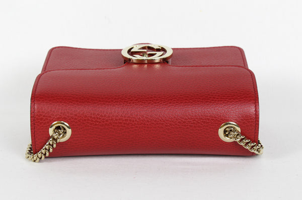 NEW/AUTHENTIC GUCCI 510304 Interlocking Leather Chain Crossbody Bag, Red