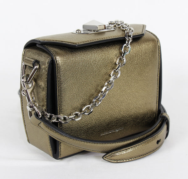 NEW ALEXANDER MCQUEEN Box 16 Metallic Grain Leather Convertible Crossbody Bag, Gold Bronze