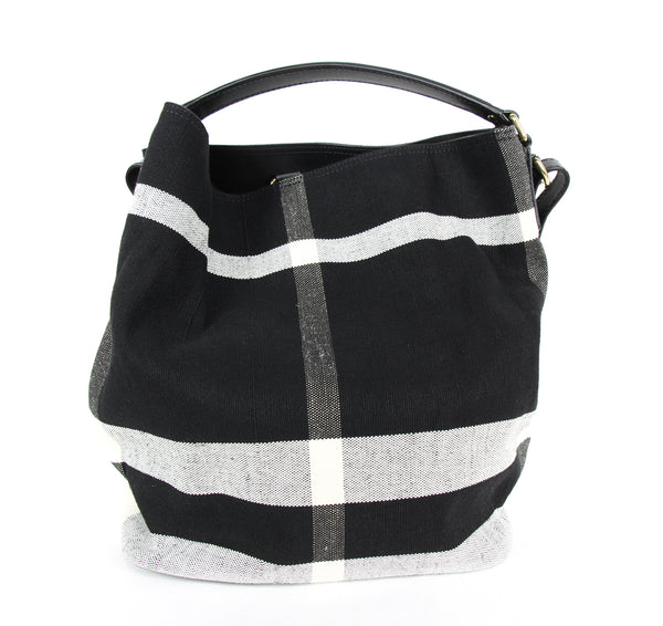 NEW BURBERRY Ashby Canvas Check Medium Hobo Bag