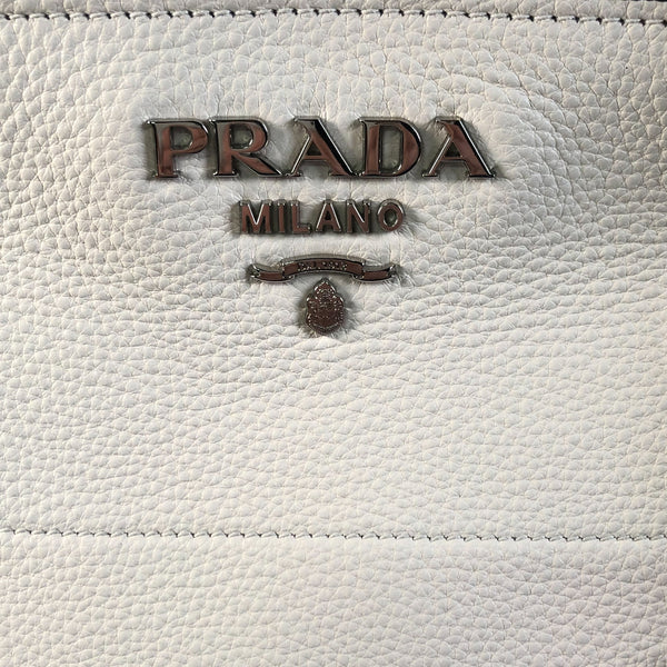 NEW PRADA Vitello Phenix Leather Zip Tote Bag, White