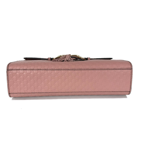NEW/AUTH GUCCI 449635 Emily Medium Microguccissima Leather Shoulder Bag, Pink