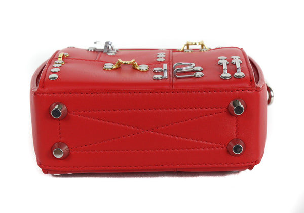NEW ALEXANDER MCQUEEN Box 16 Hooks and Stud Convertible Crossbody Bag, Red