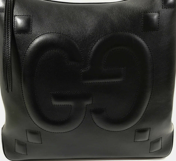 NEW/AUTHENTIC GUCCI 453562 Apollo Embossed GG Leather Hobo Handbag, Black